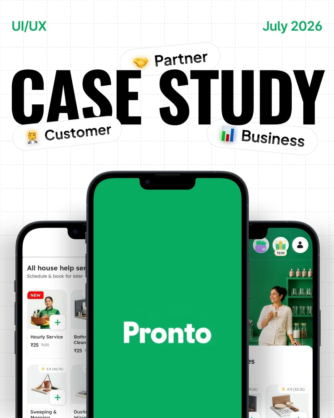 Pronto UI/UX case study cover, July 2026